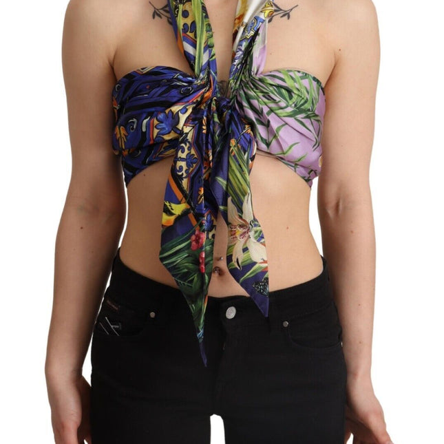 Dolce & Gabbana Multicolor Foulard Silk Halter Cropped Top