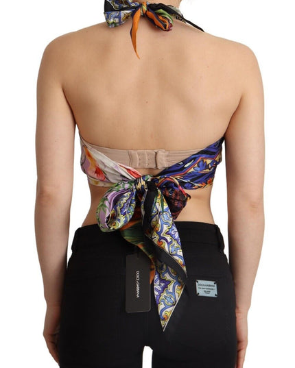Dolce & Gabbana Multicolor Foulard Silk Halter Cropped Top