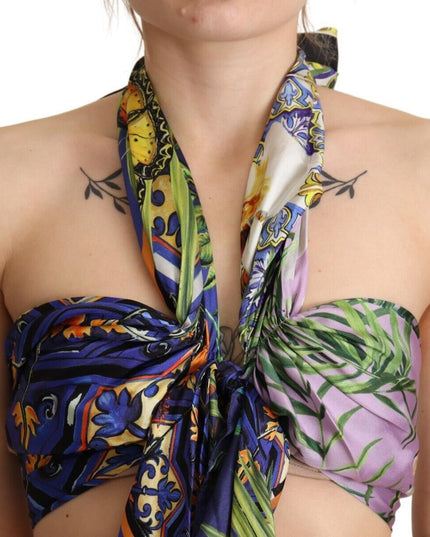 Dolce & Gabbana Multicolor Foulard Silk Halter Cropped Top