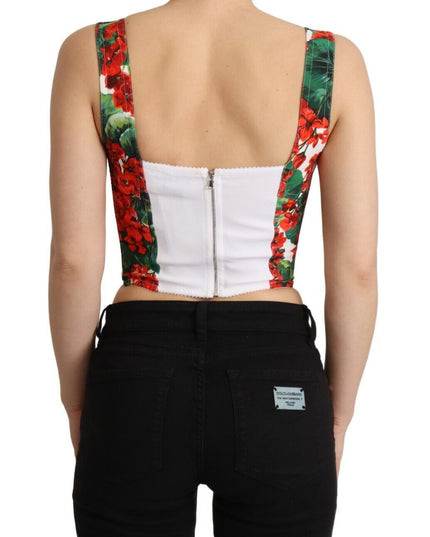 Dolce & Gabbana Red Geranium Print Viscose Sweetheart Cropped Top