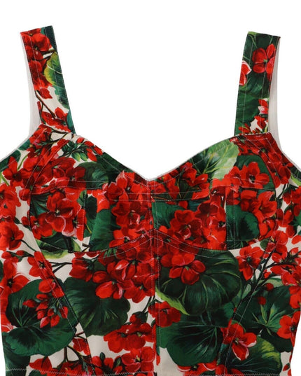 Dolce & Gabbana Red Geranium Print Viscose Sweetheart Cropped Top