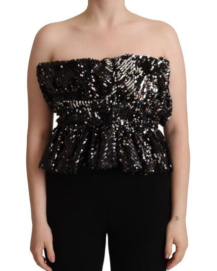 Aniye By Black Sequined Polyester Strapless Cocktail Blouse Top