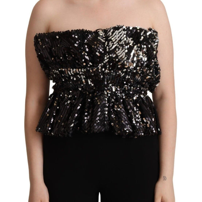 Aniye By Black Sequined Polyester Strapless Cocktail Blouse Top