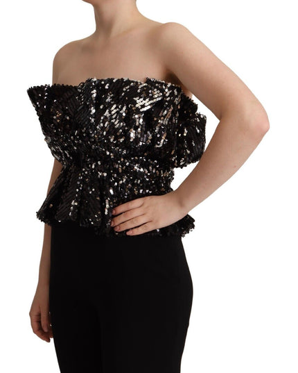 Aniye By Black Sequined Polyester Strapless Cocktail Blouse Top