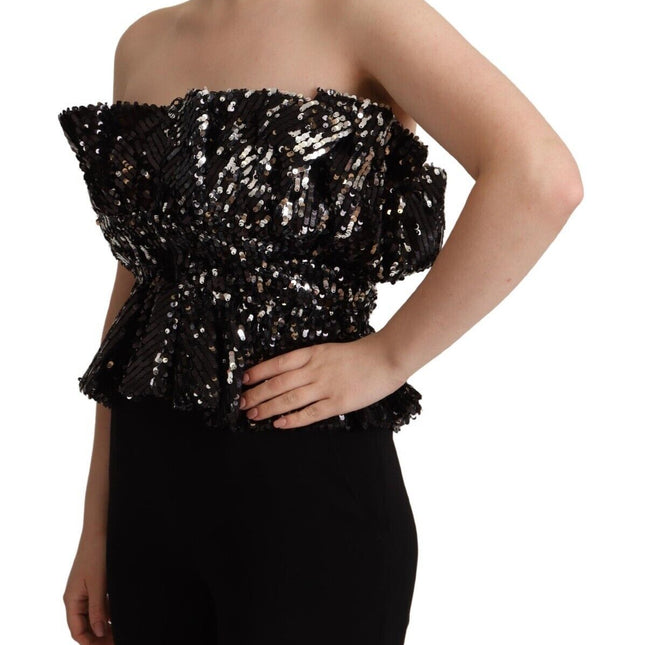 Aniye By Black Sequined Polyester Strapless Cocktail Blouse Top