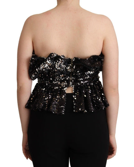 Aniye By Black Sequined Polyester Strapless Cocktail Blouse Top