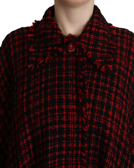Dolce & Gabbana Black Red Cotton Checkered Over Coat Jacket