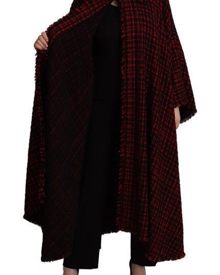 Dolce & Gabbana Black Red Cotton Checkered Over Coat Jacket