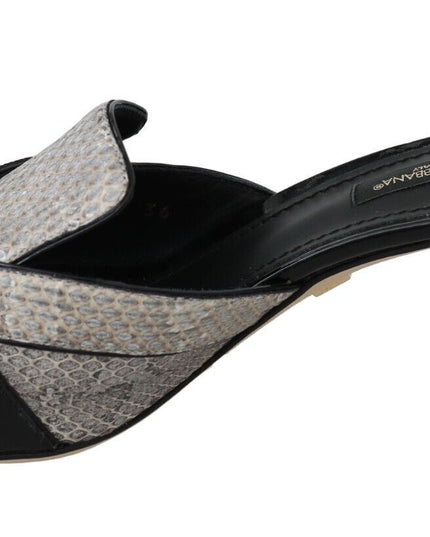 Dolce & Gabbana Black Gray Exotic Leather Crystals Sandals Shoes