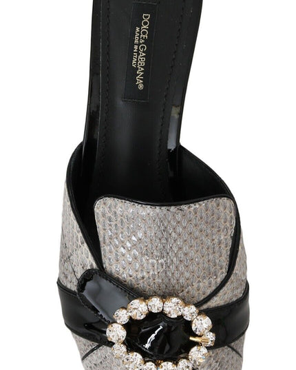 Dolce & Gabbana Black Gray Exotic Leather Crystals Sandals Shoes