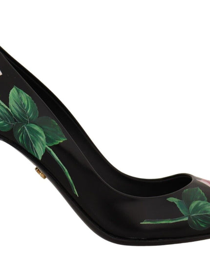 Dolce & Gabbana Black Leather Roses High Heels Pumps Shoes
