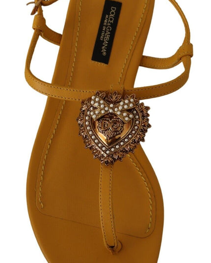 Dolce & Gabbana Mustard Leather Devotion Flats Sandals Shoes