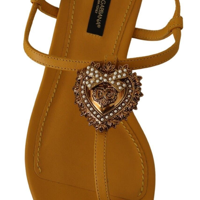 Dolce & Gabbana Mustard Leather Devotion Flats Sandals Shoes
