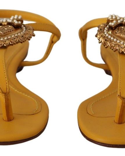 Dolce & Gabbana Mustard Leather Devotion Flats Sandals Shoes