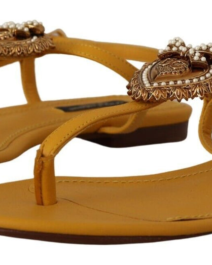 Dolce & Gabbana Mustard Leather Devotion Flats Sandals Shoes