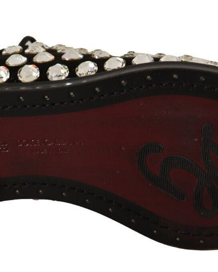 Dolce & Gabbana Black Leather Crystals Lace Up Formal Shoes