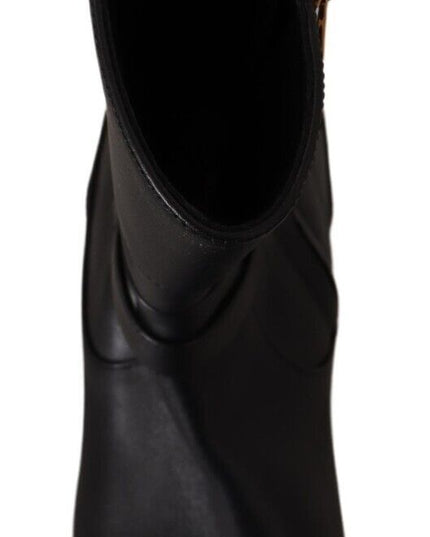 Dolce & Gabbana Black Leather Flats Logo Short Boots Shoes