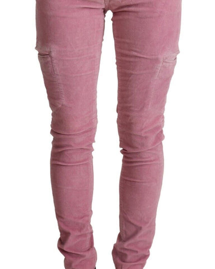 Acht Pink Cotton Low Waist Skinny Denim Cargo Jeans