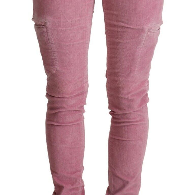 Acht Pink Cotton Low Waist Skinny Denim Cargo Jeans