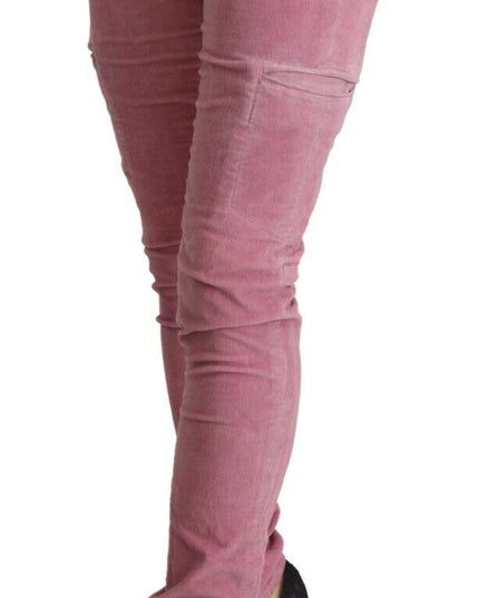 Acht Pink Cotton Low Waist Skinny Denim Cargo Jeans