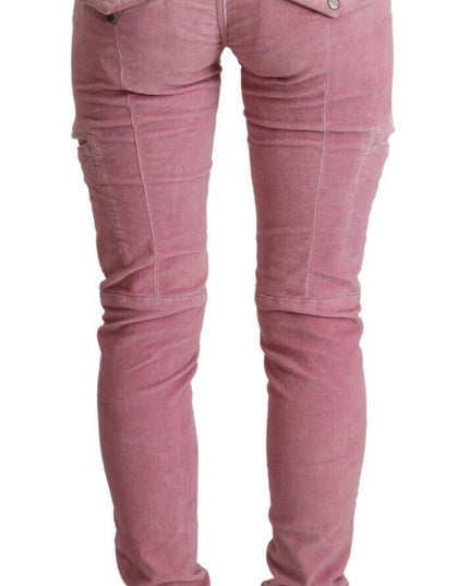 Acht Pink Cotton Low Waist Skinny Denim Cargo Jeans