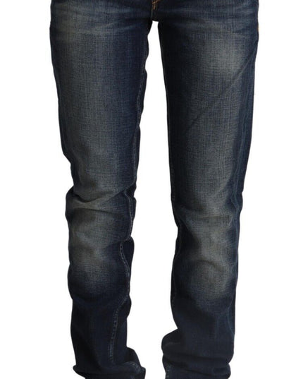 Acht Dark Blue Washed Cotton Skinny Denim Low Waist Jeans