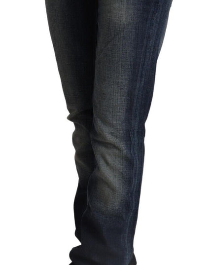 Acht Dark Blue Washed Cotton Skinny Denim Low Waist Jeans