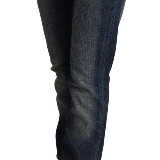 Acht Dark Blue Washed Cotton Skinny Denim Low Waist Jeans