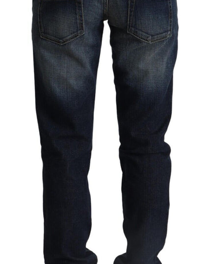 Acht Dark Blue Washed Cotton Skinny Denim Low Waist Jeans