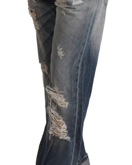 Acht Blue Tattered Mid Waist Straight Denim Cotton Jeans