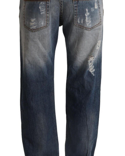 Acht Blue Tattered Mid Waist Straight Denim Cotton Jeans