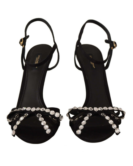 Dolce & Gabbana Black Crystals Ankle Strap Heels Sandals Shoes