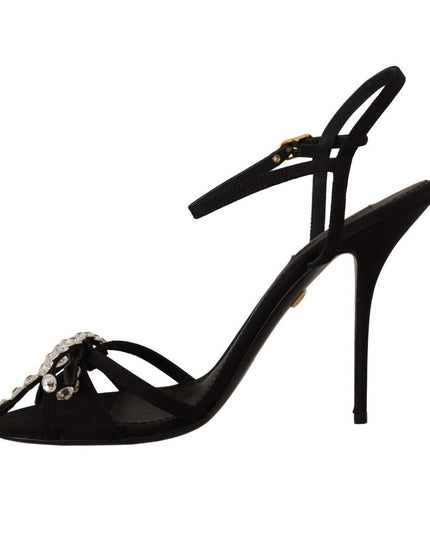 Dolce & Gabbana Black Crystals Ankle Strap Heels Sandals Shoes