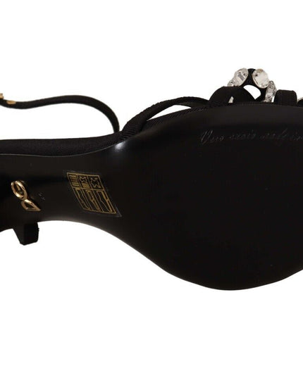 Dolce & Gabbana Black Crystals Ankle Strap Heels Sandals Shoes