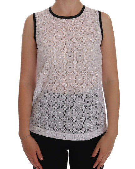 Dolce & Gabbana White Lace Floral Nylon Tank T-shirt