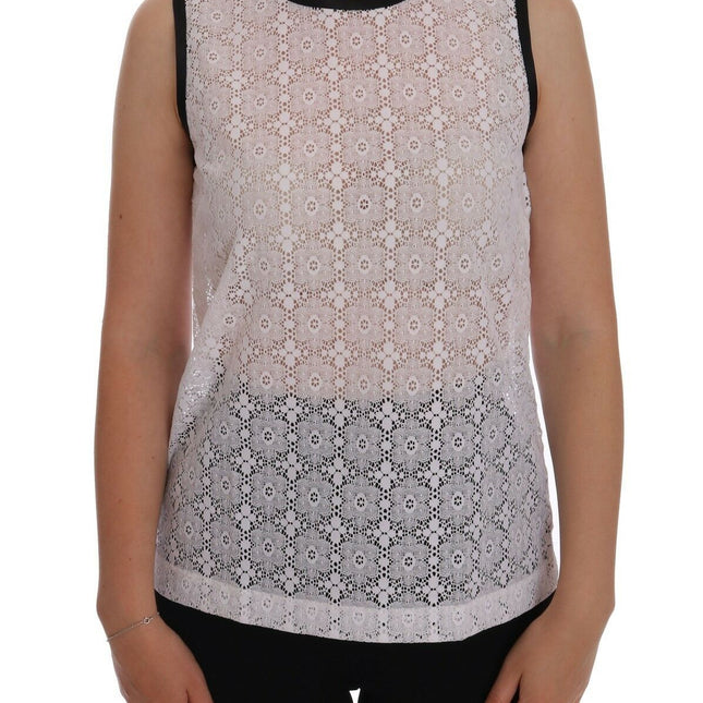 Dolce & Gabbana White Lace Floral Nylon Tank T-shirt