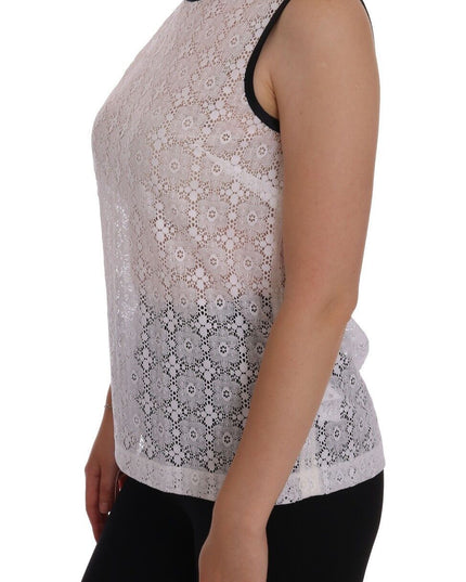 Dolce & Gabbana White Lace Floral Nylon Tank T-shirt