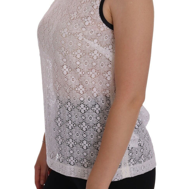 Dolce & Gabbana White Lace Floral Nylon Tank T-shirt