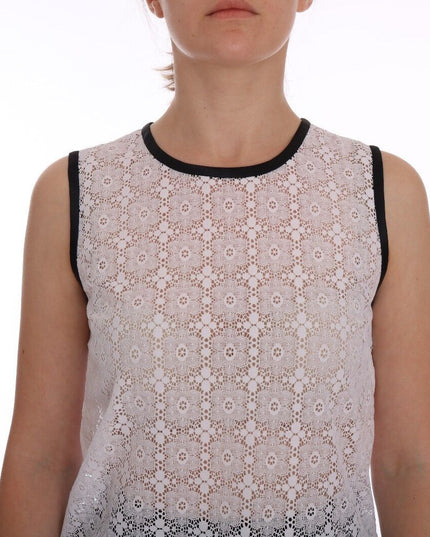Dolce & Gabbana White Lace Floral Nylon Tank T-shirt