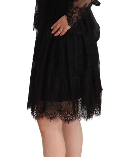 Aniye By Black Floral Lace Cotton Long Sleeves V-neck Shift Dress
