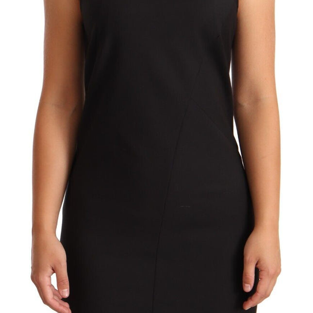 Patrizia Pepe Black Cotton Blend Sleeveless Knee Length Sheath Dress