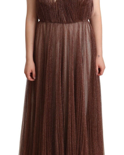 Dolce & Gabbana Metallic Bronze Polyester Maxi Gown Dress