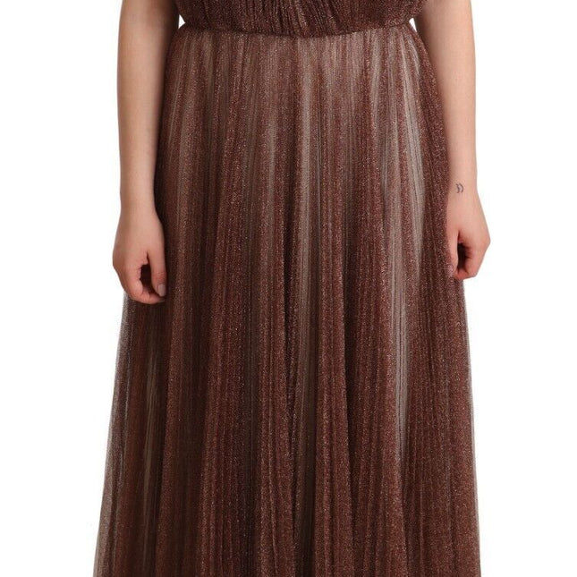 Dolce & Gabbana Metallic Bronze Polyester Maxi Gown Dress