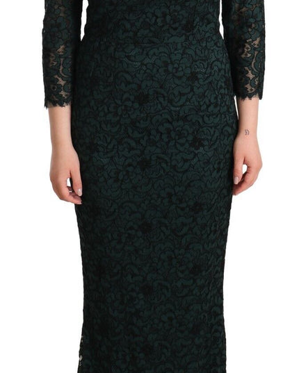 Dolce & Gabbana Green Floral Lace Maxi Floor Length Dress