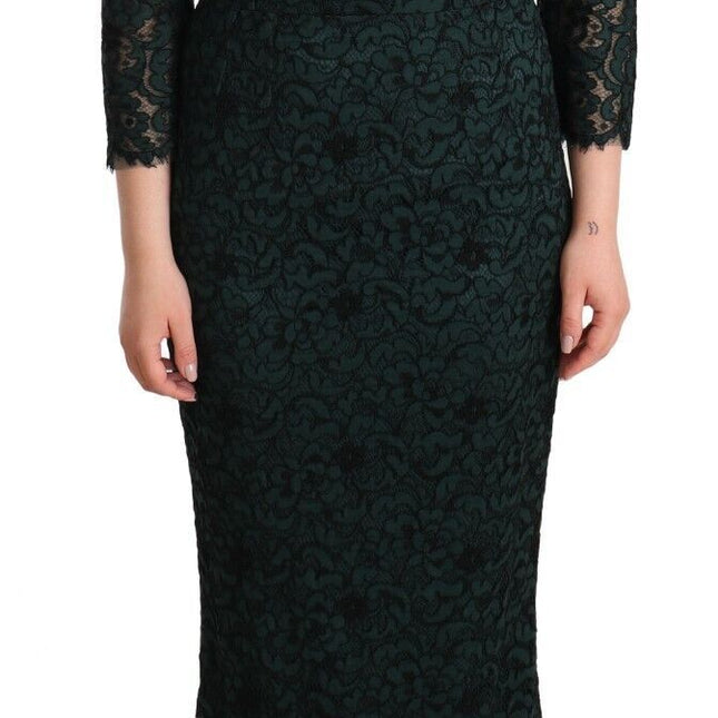 Dolce & Gabbana Green Floral Lace Maxi Floor Length Dress