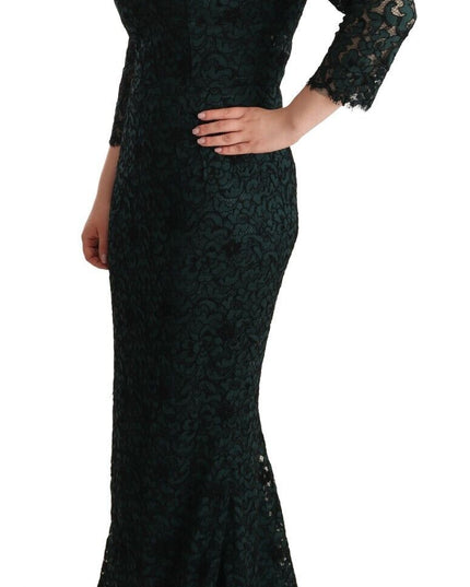 Dolce & Gabbana Green Floral Lace Maxi Floor Length Dress