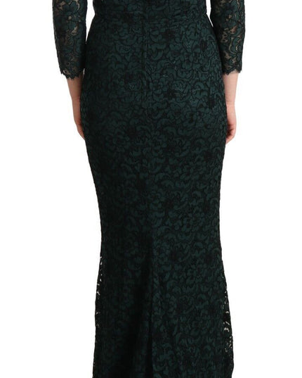 Dolce & Gabbana Green Floral Lace Maxi Floor Length Dress