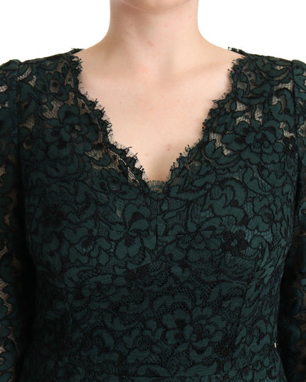 Dolce & Gabbana Green Floral Lace Maxi Floor Length Dress