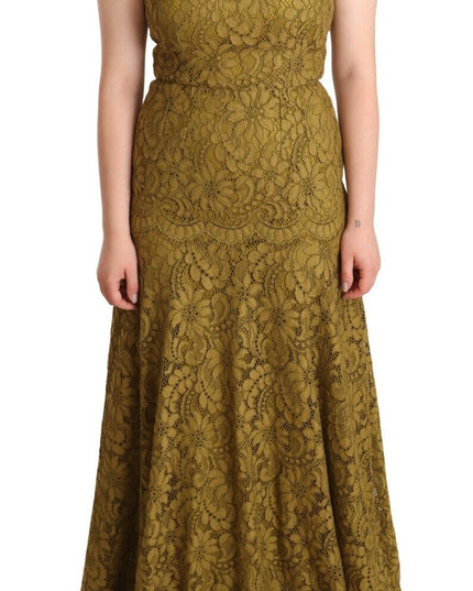 Dolce & Gabbana Brown Floral Lace Maxi Floor Length Dress