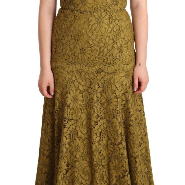 Dolce & Gabbana Brown Floral Lace Maxi Floor Length Dress